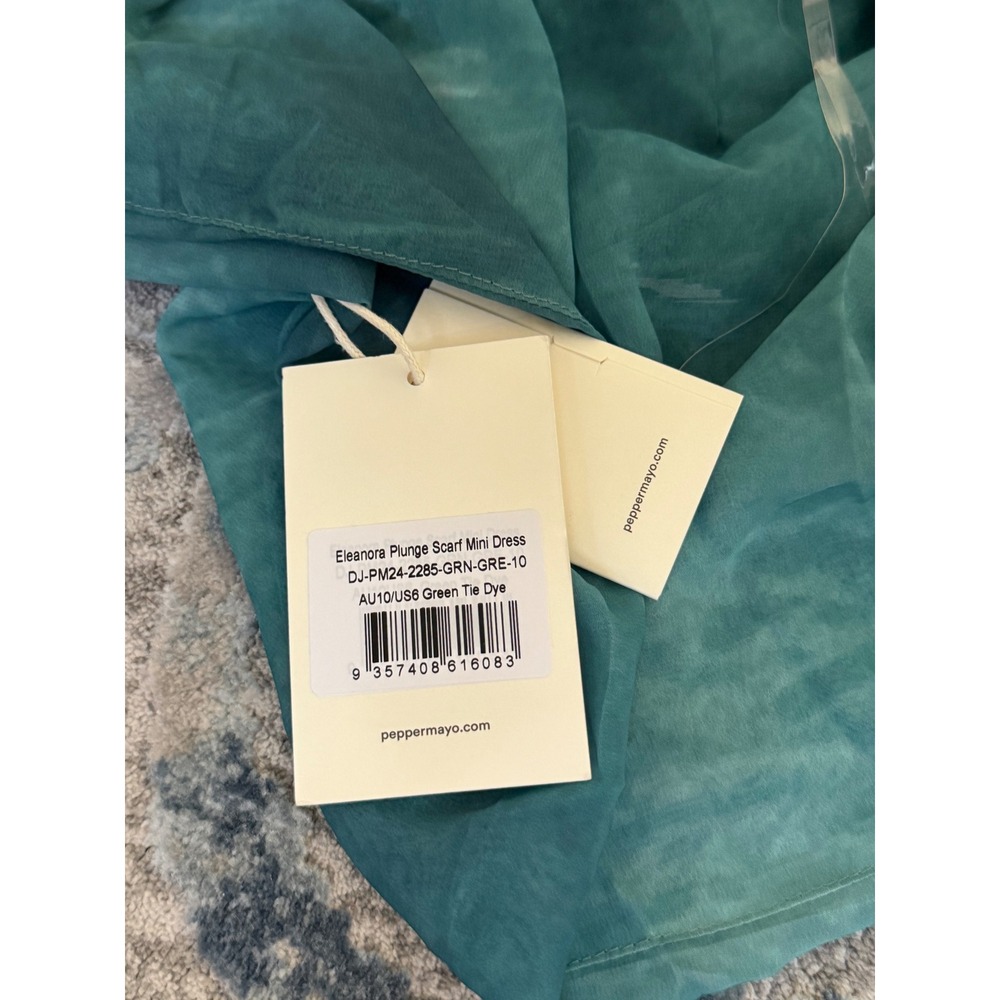 Peppermayo Eleanora Plunge Scarf Mini Dress Green Tie Dye US 6 Halter Backless - Picture 9 of 9